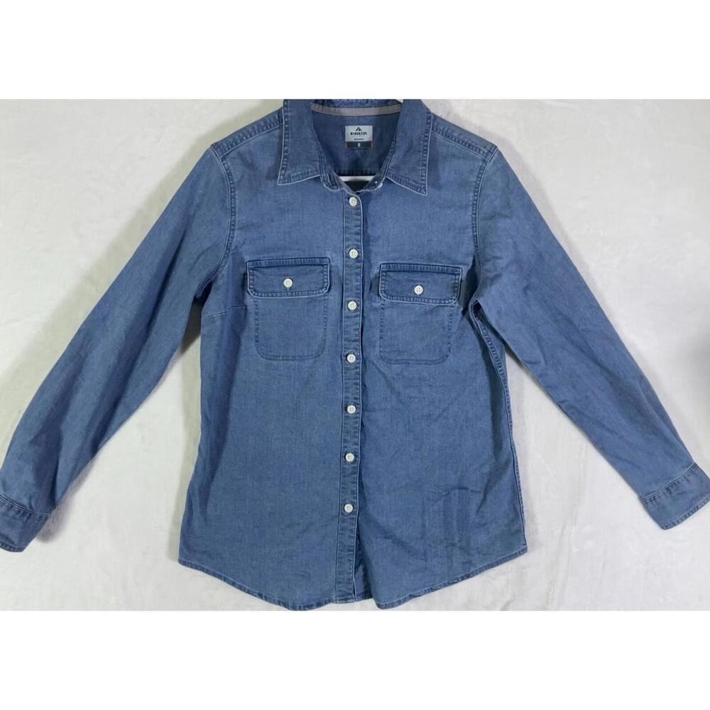 Ridgecut Blouse Womens Size Small Blue Chambray Pullover Long Sleeve Henley